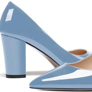 WAYDERNS Pointed Toe Patent Block High Heel Pumps Shoes 3.5 Heel Size 10 Blue